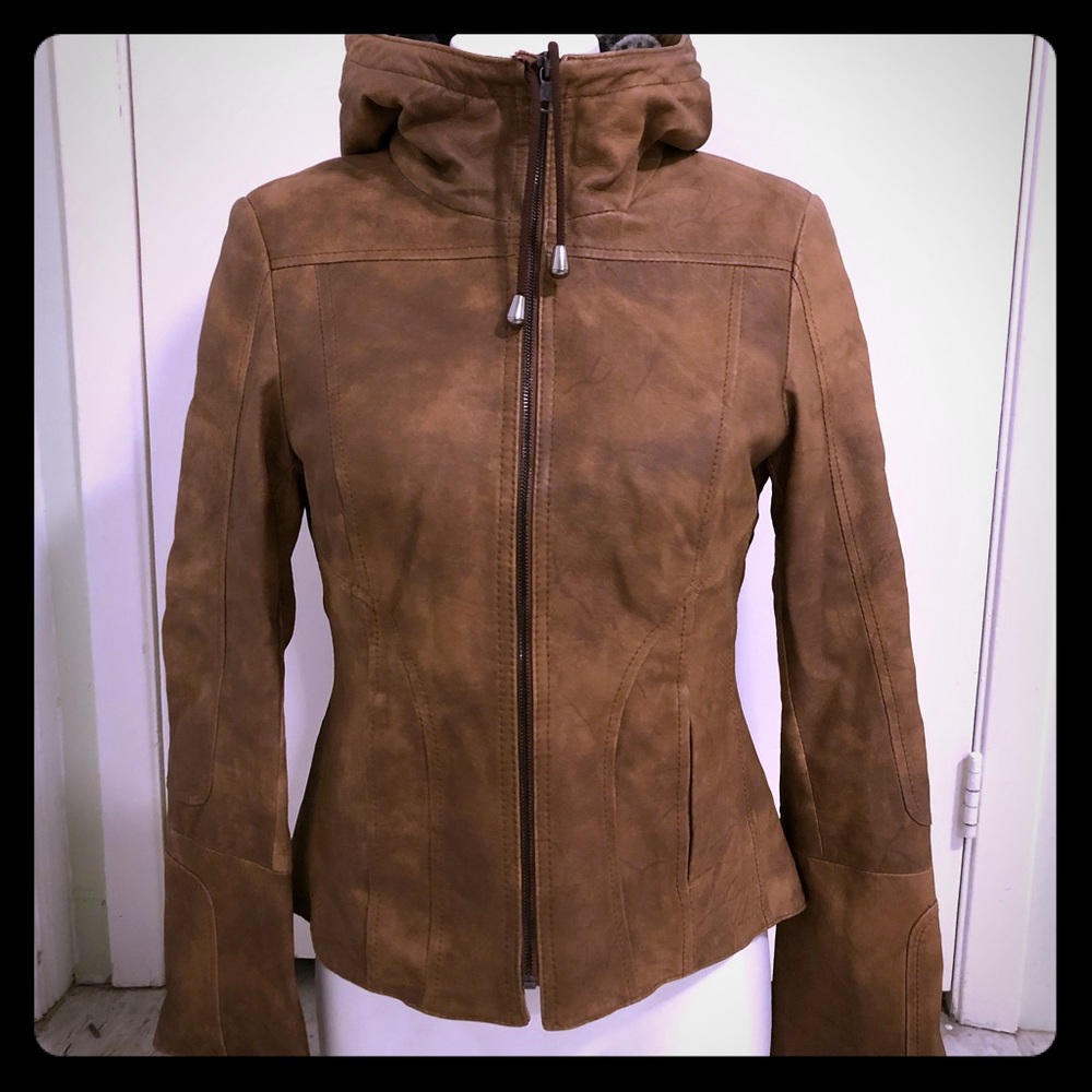 DANIER 100% Leather Jacket Faux Fur Hood